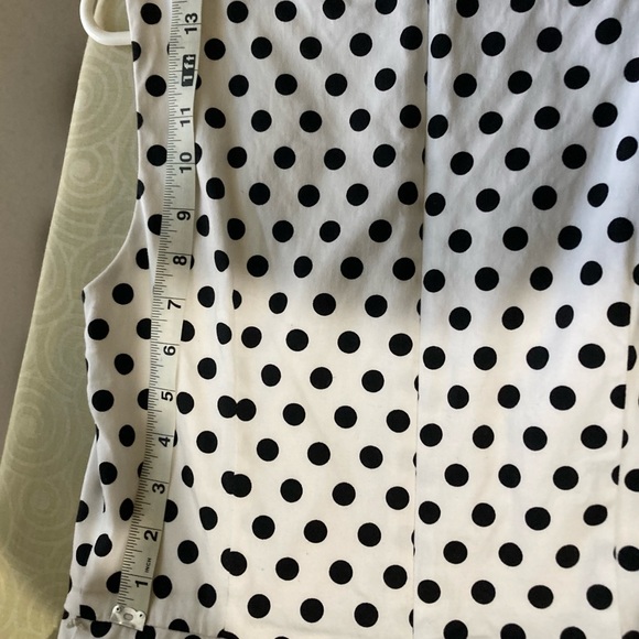 Chaps black and white polka dot cotton sleeveless sheath midi dress - Picture 9 of 10